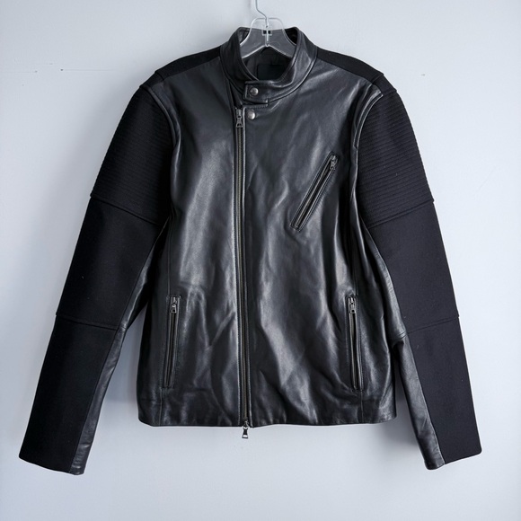 VINCE Leather Paneled Wool Moto Men’s Jacket Lambskin Black Size S Biker - Picture 16 of 16
